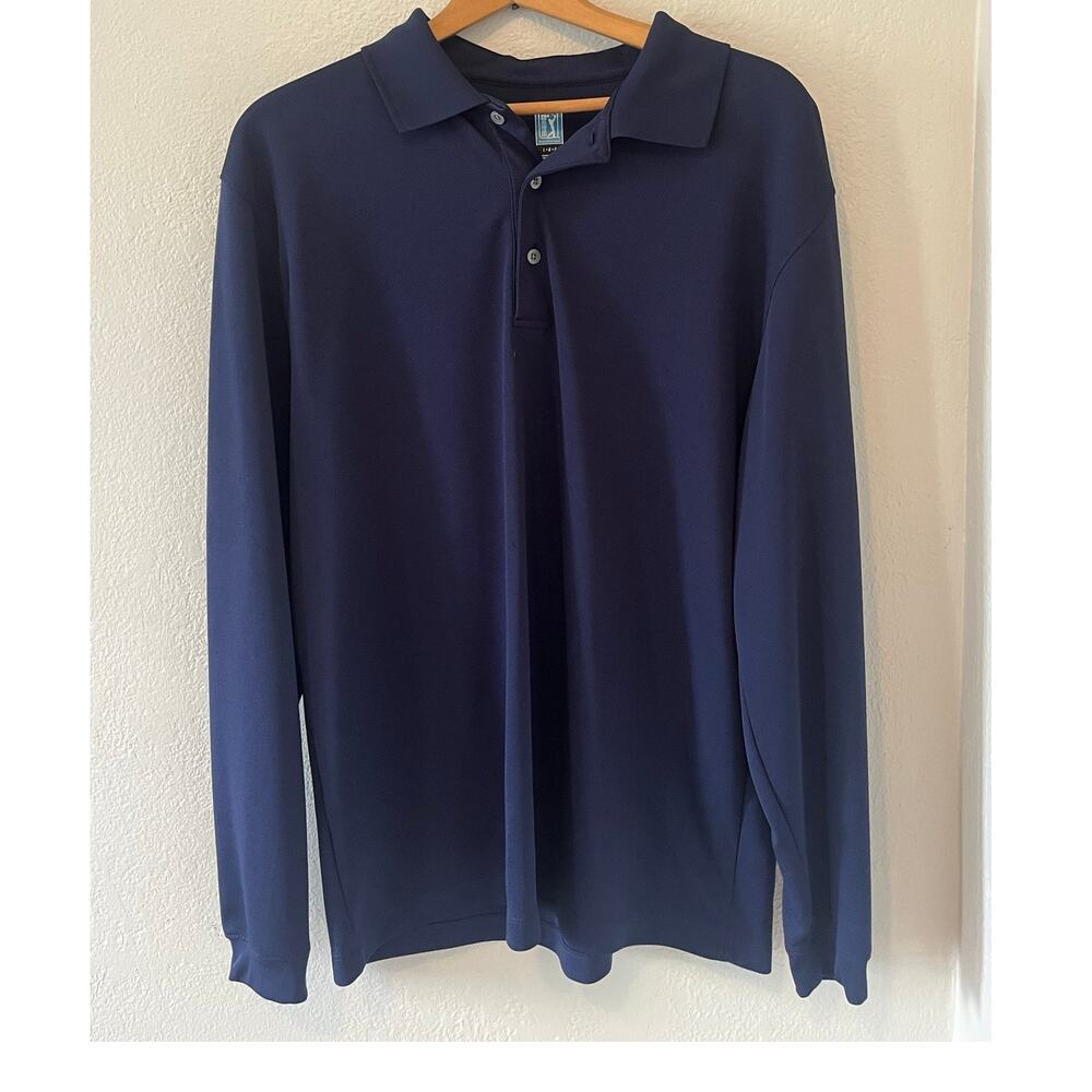 Men's PGA Tour Long Sleeve Navy Golf Polo Shirt Size Large